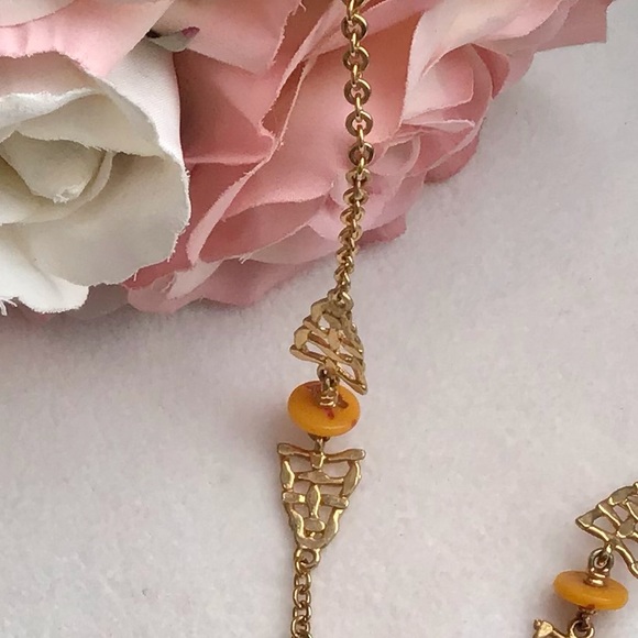 🍂🧡Vintage Orange Amber Bead & Gold Leaves Necklace Fairycore - Picture 5 of 6